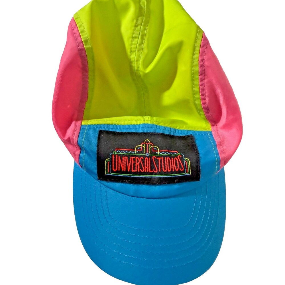 Universal Studios Neon Colorblock Hat Strapback Retro 90s Style Theme Park Cap